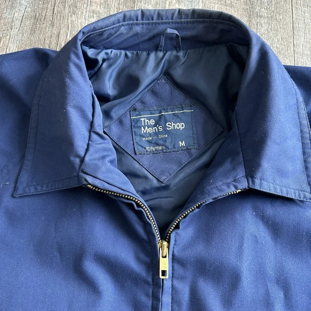 Vintage JCPenney The Men's Shop Navy Harrington Jacket Men's M Brass Zip